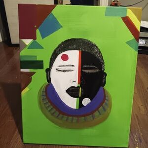 Modern Dual-Tone Face Canvas Art in Green and Black